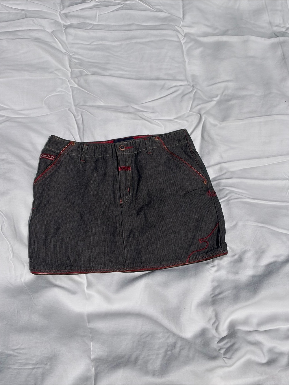 Triple 5 Soul Black Denim Skirt with Zipper Details